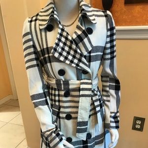 Light Weight Coat - Black & White Plaid
